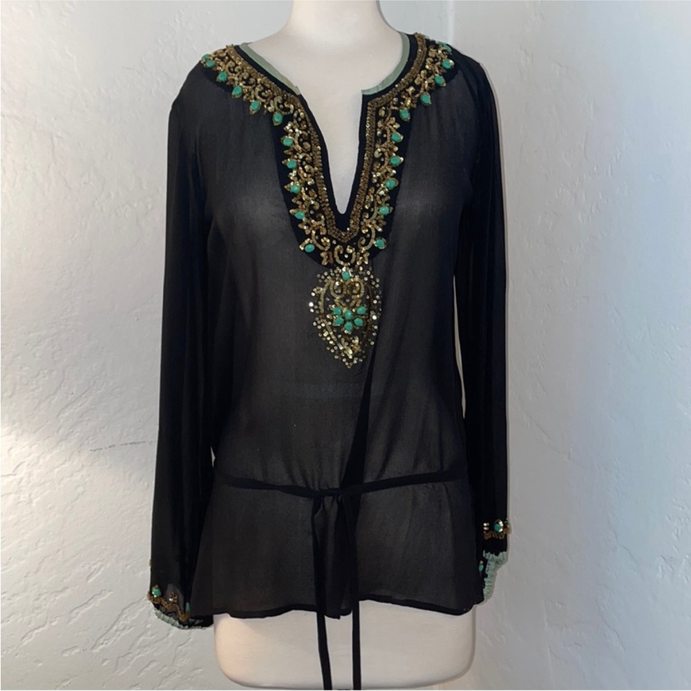 Gorgeous Leaves of Grass Embellished Silk Top